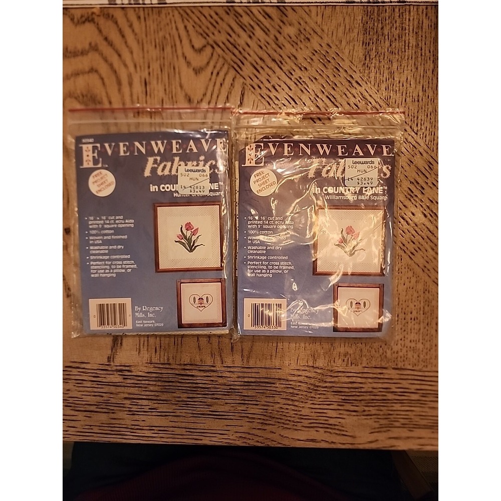 Printed Boarder Crossstitch Fabric Lot Of 4 Williamsburg Blue Square Even Weave